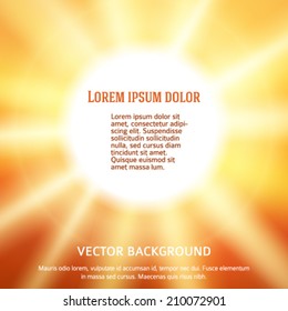 Summer yellow orange background with rays sun light burst. Hot with space for your message. Vector illustration EPS 10 for design presentation / brochure layout page / cover book or magazine 