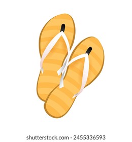 Summer yellow striped flipflops on a white background.