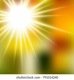 Summer Yellow Warm Sunshine Soft Focus Burst - Vector Blurred Radiant Sun Rays
