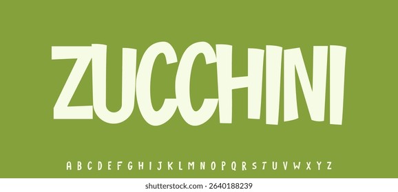 Summer Zucchini berry, joyful lettering, cartoon funny typography. Childish font for friendly logo headline of culinary recipe book, sweets, ice cream title. Food typographic design. Vector typeset.