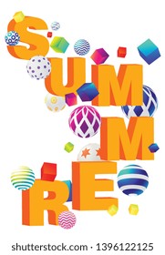 summer,3D text and decorative balls on white background vector