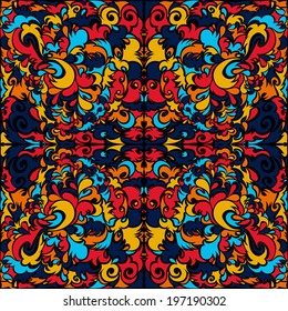 Summer-colored Stylized Abstract Seamless Hand-Drawn Paisley Pattern