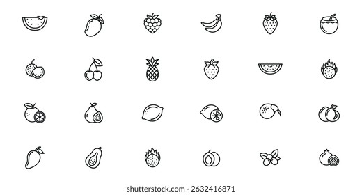 summer-furit outline or line icon design bundle.