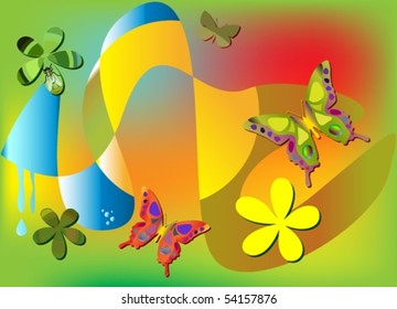 Summerish vector with bytterflies, flowers and purling water