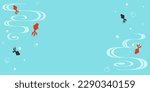 Summer-like background with goldfish and flowing water pattern. 
 Vector illustration.
