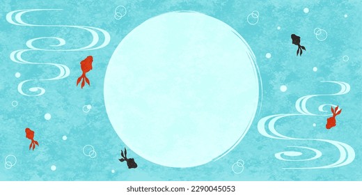 Summer-like background with goldfish and flowing water pattern. Watercolor texture.Vector illustration.