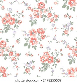 summer,little flowers leafs, art textile design pattern seamless repeats, effect decorative,coral red green colors print digital,cloth wrapper