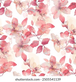 summer,red beige flower leaf abstract ,art textile design pattern  seamless repeats, watercolor effect,colors print digital