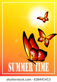 summer,red butterflies,  sun