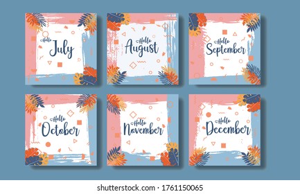 Summer's concept social media template with month name July, August, September,october, November,and December