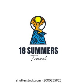 inspiración del logotipo de veranos, agujero clave, ola, viaje, playa