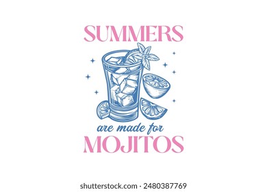 Summers Are Made For Mojitos Vintage Summer Cocktail T shirt Design