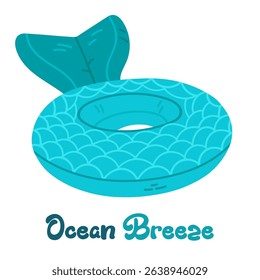 Summer-themed card with turquoise mermaid pool float and Ocean Breeze lettering, great for beach visuals and kids’ seasonal designs