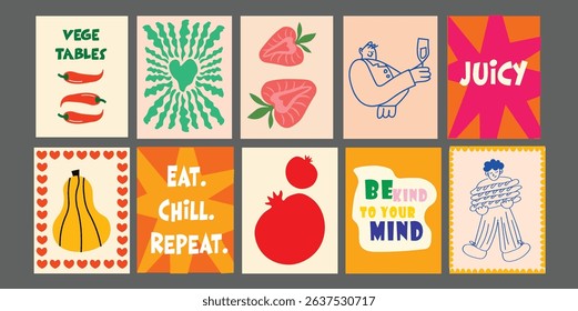 Summer-themed food banner for restaurant use, featuring juicy tomatoes, broccoli, pomegranate, and pineapple. Includes fun food phrases and a bright color scheme. Ideal for food trucks, bistros