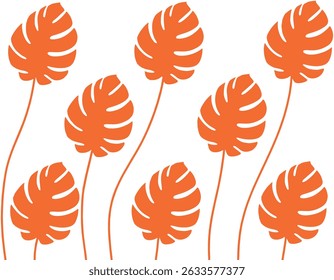 Summer-themed monstera leaf featuring bright orange colors and playful elements perfect for seasonal designs
