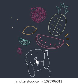 Summertime animal and fruit doodle vector