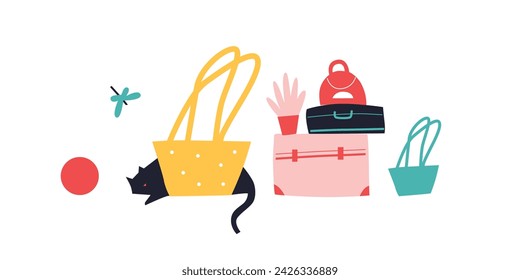 Fondo de verano con accesorios de verano de playa, ilustración vectorial.