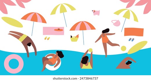 Summertime background with beach summer accessories, vector illustration.	
