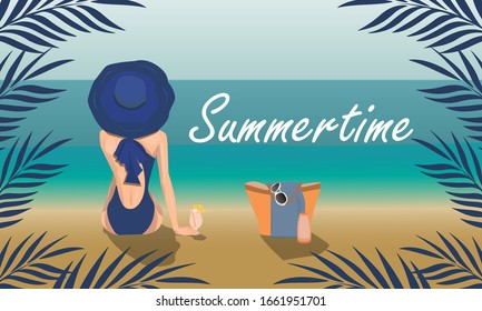 Summertime background, elegant woman' vacation on the beach