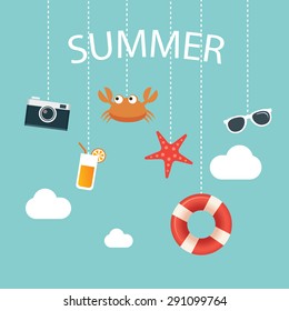 summertime background with hanging summer icon