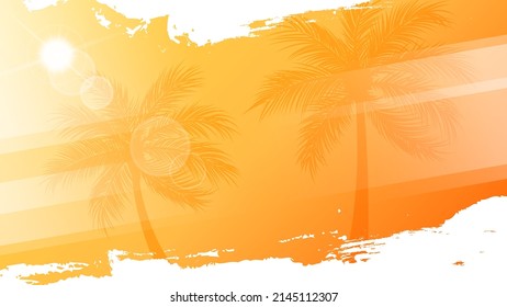 Summertime background with palm trees, summer sun and white brush strokes for your season graphic design. Hot Sunny Days. Vector illustration. - Shutterstock ID 2145112307