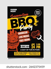 Summertime BBQ Party Portrait flyer, bbq invitation poster vector template