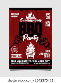 Summertime BBQ Party Portrait flyer, bbq invitation poster vector template design