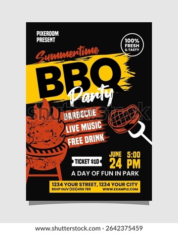 Summertime BBQ Party Portrait flyer, bbq invitation poster vector template