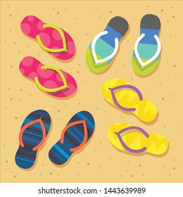 Summertime Beach Patterned Flip-Flop Illustration Vector