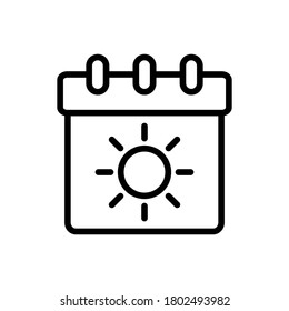 Summertime (Calendar and Date) icon outline vector. isolated on white background