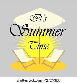 Summertime card vector on the gray background, It's summer time typography, sunny beach