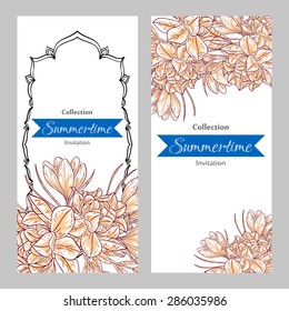 Summertime collection. Romantic botanical invitation. Greeting card with floral background.