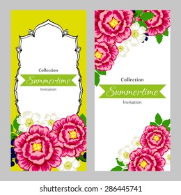 Summertime collection. Romantic botanical invitation. Greeting card with floral background.