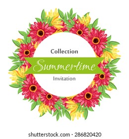 Summertime collection. Romantic botanical invitation. Greeting card with floral background.