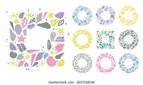 Summertime collection of wreaths. Flat vector illustration