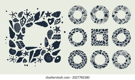 Summertime collection of wreaths. Flat vector illustration