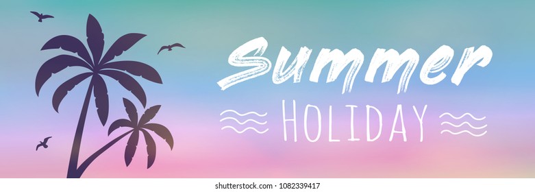 Summertime - colourful header with palm trees. Vector.