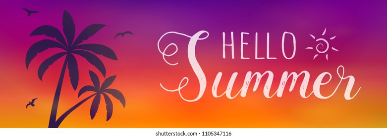 Summertime - colourful header with palm trees. Vector.