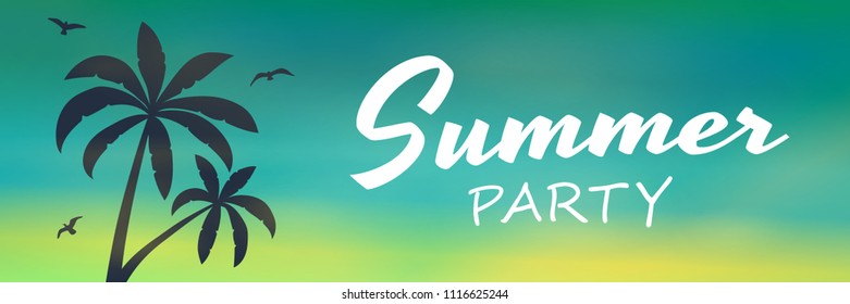 Summertime - colourful header with palm trees. Vector.