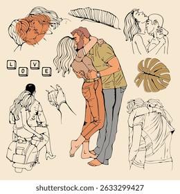Summertime couples collection featuring beautiful young couples in love enjoying summertime