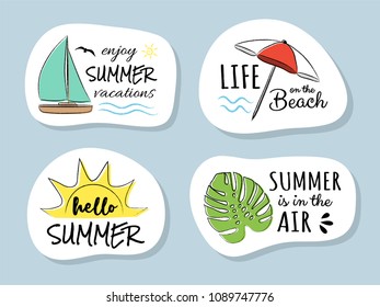 Summertime - elements with funny text. Vector.