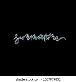 Summertime. Embroidery hand drawn lettering on black background. Vector illustration. Typography design elements for prints, cards, posters, products packaging, branding.