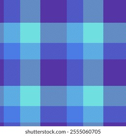 Summertime fabric pattern background, effect textile texture check. Celebrate tartan plaid vector seamless in indigo and teal colors palette.