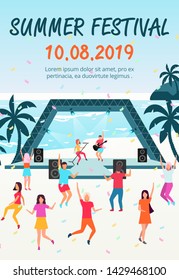 Summertime festival brochure template. Live concert. Flyer, booklet, leaflet concept with flat illustrations. Vector page layout for magazine. Beach party advertising invitation with text space

