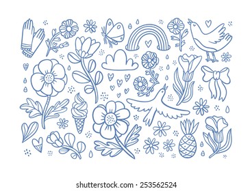 Summertime flowers and birds composition card