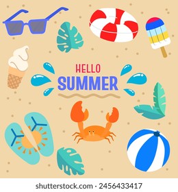 Summertime Fun Beach stickers Graphics Collection. sunglasses and ice cream, celebrates the essence of summer. Vector illustration.