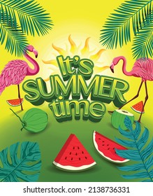 Summertime Fun Concept Design. Summer Sale, Post Template. Design For Social Media Banner, Poster, Email, Newsletter, Ad, Leaflet, Placard, Brochure, Flyer, Web Sticker