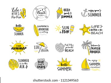 Summertime - funny typography with icons. Vector.