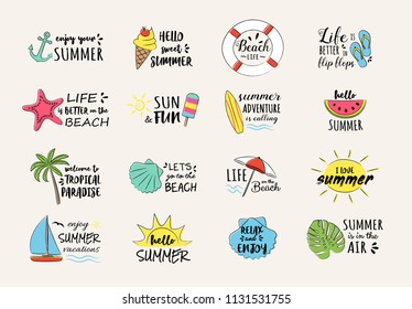 Summertime - funny typography with icons. Vector.