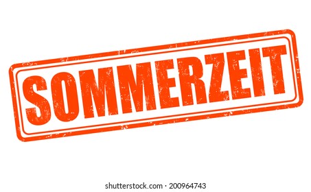 Summertime in german language grunge rubber stamp on white, vector illustration